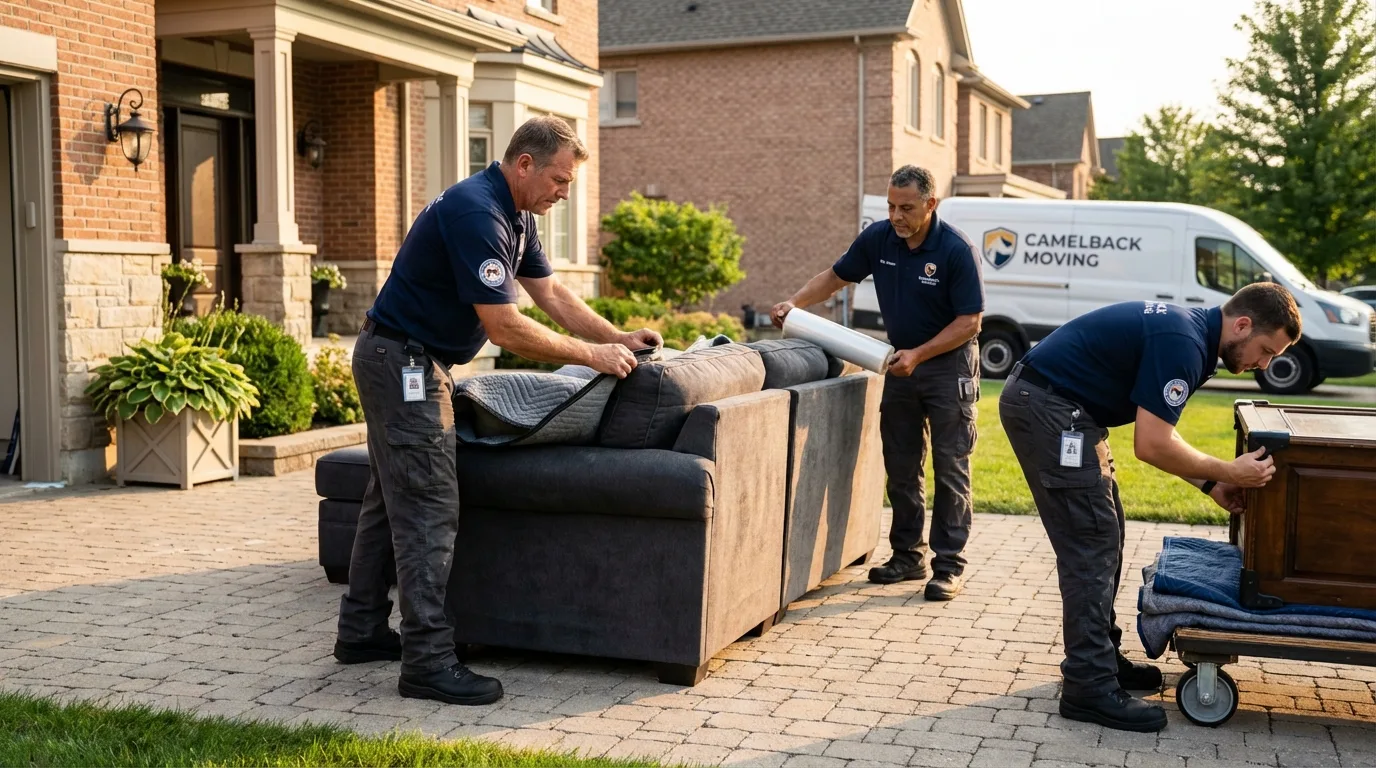 Large estate moving crew wrapping furniture in Franklin, NH
