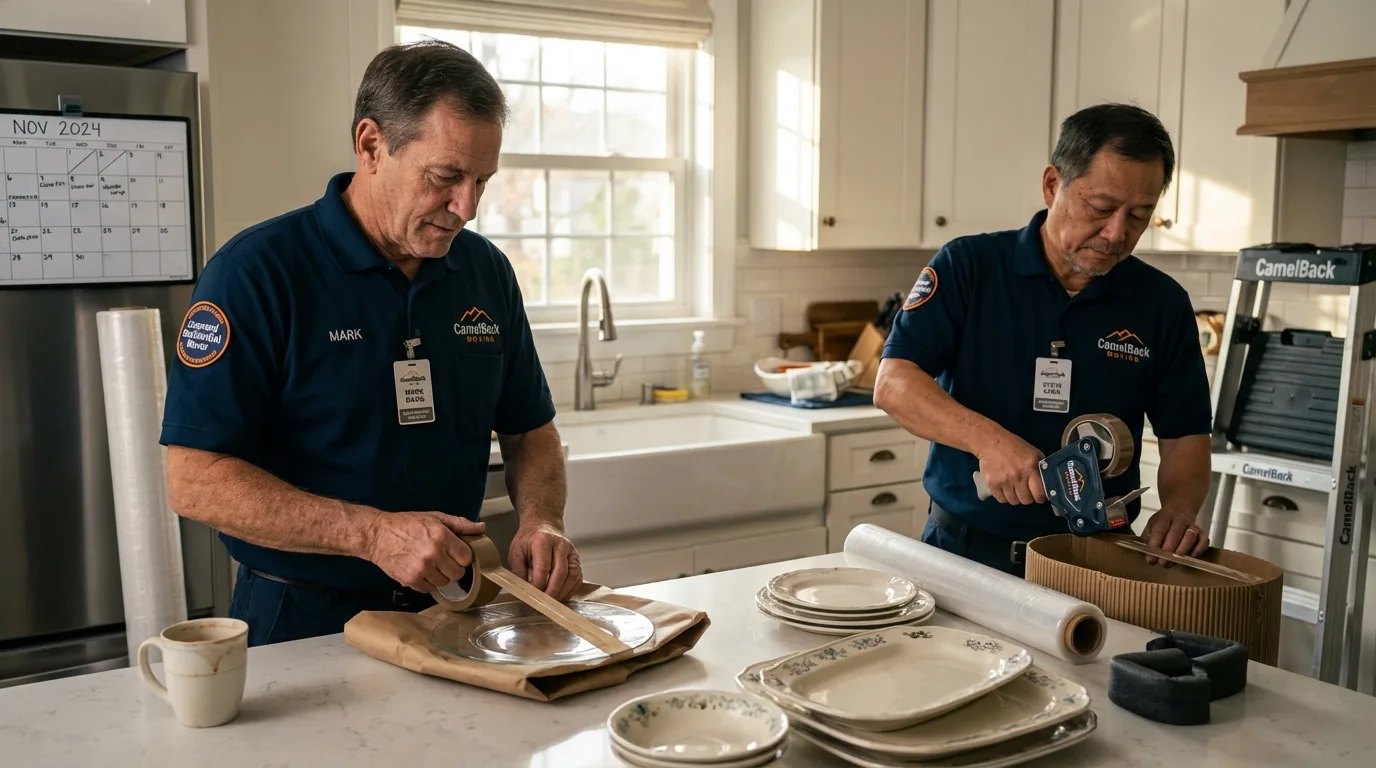 Professional crew packing kitchen dishware in Franklin, NH